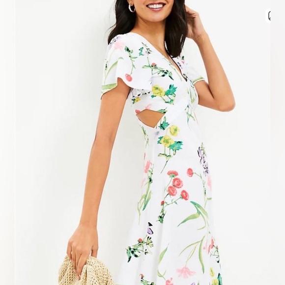 LOFT Dresses & Skirts - Loft Women’s Size 10 Dress Botanical Cutout Side Floral Fairycore Cottagecore